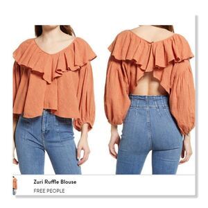 NEW! Free People 'Zuri' Open Back Ruffle Blouse in Ginger Spice